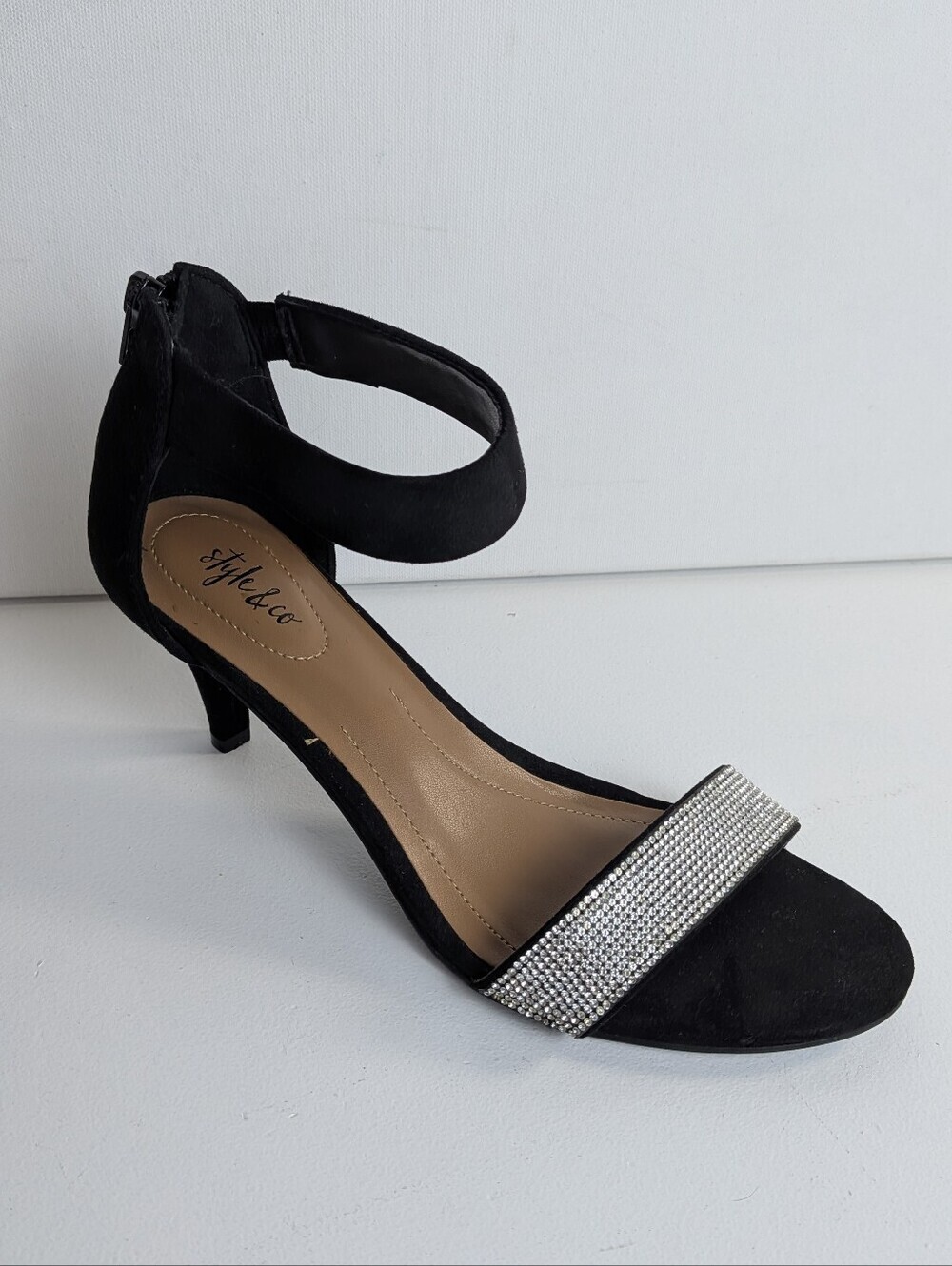 Style & Co Phillyis Ankle Strap Evening Embellished High Heel Sandal Black Sz 8
